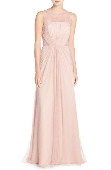 Women's Monique Lhuillier Bridesmaids Illusion Inset Tulle Gown