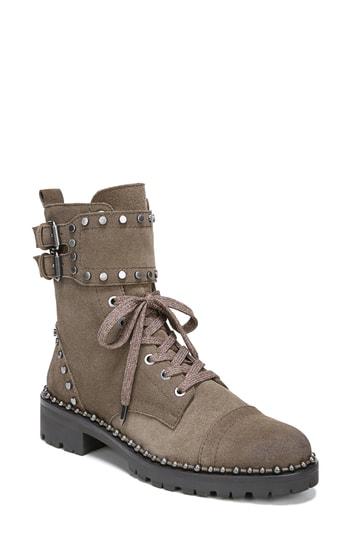 Women's Sam Edelman Jennifer Studded Combat Boot .5 M - Brown