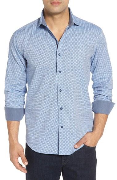 Men's Bugatchi Shaped Fit Graphic Sport Shirt - Blue