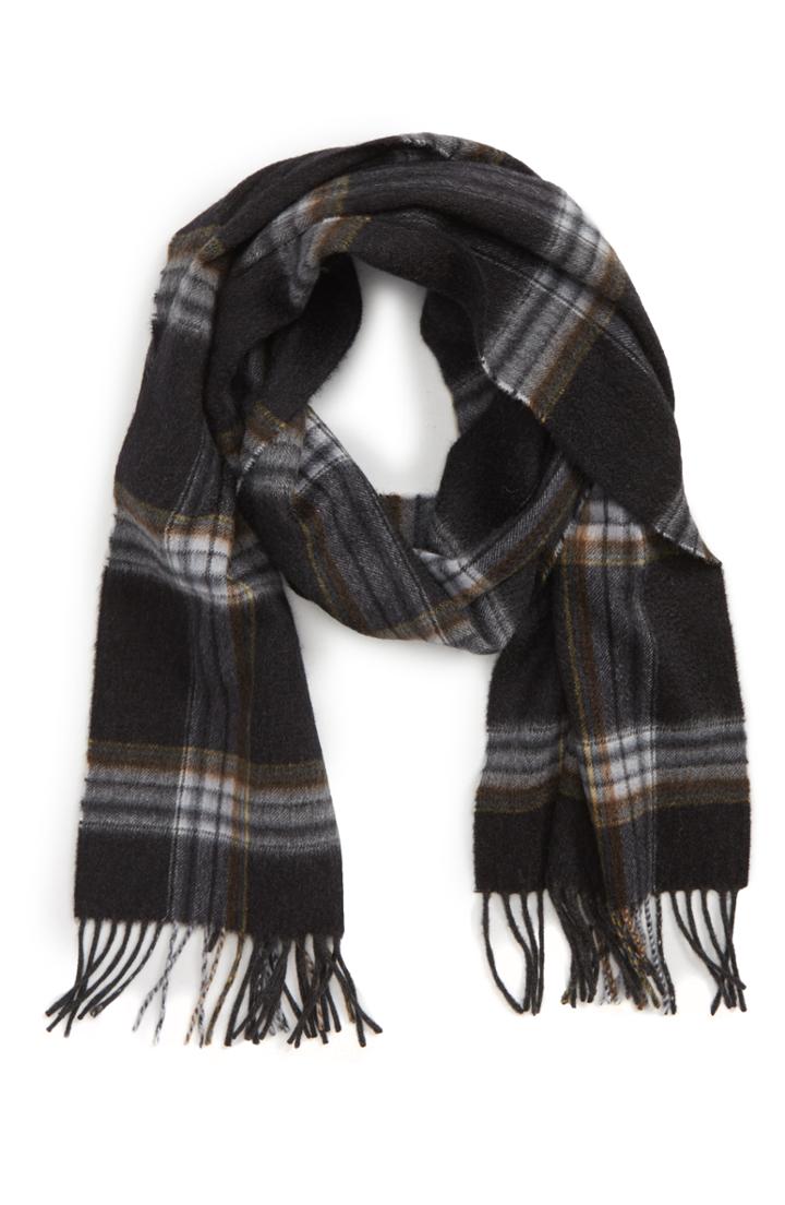 Men's Andrew Stewart Track Plaid Cashmere Scarf, Size - Black