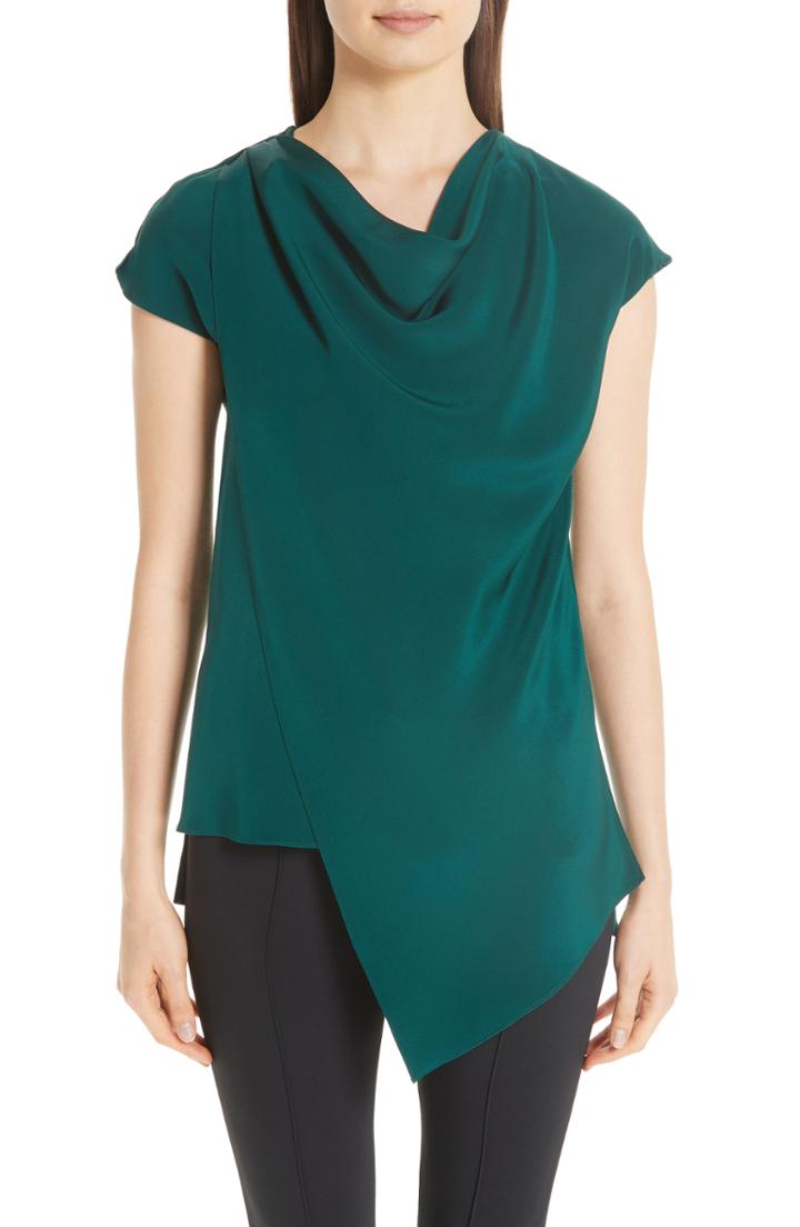 Women's Adam Lippes Silk Crepe Cowl Neck Blouse - Green