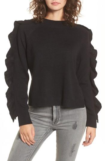 Women's Bp. Imitation Pearl & Ruffle Trim Sweater, Size - Black