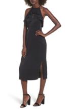 Women's Everly Ruffle Neck Satin Midi Dress - Black