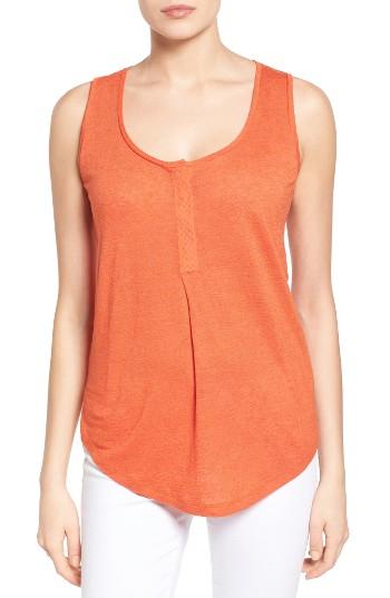 Women's Caslon Linen Blend Henley Tank - Orange