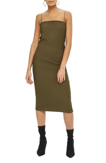 Women's Topshop Square Neck Body-con Midi Dress Us (fits Like 0) - Green