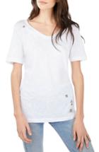 Women's Michael Stars Embroidered U-neck Tee, Size - White