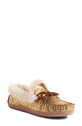 Women's J.crew Metallic Moccasin Lodge Slipper M - Metallic