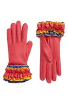 Women's Agnelle Ruffle Lambskin Leather Gloves - Pink