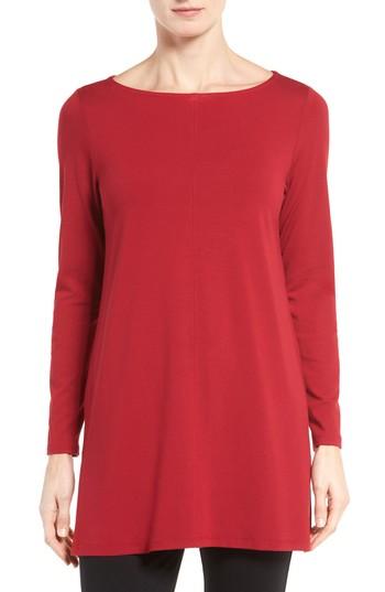 Women's Eileen Fisher Jersey Bateau Neck Tunic, Size - Green