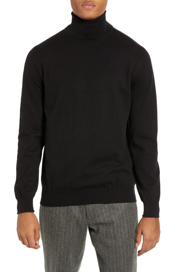 Men's French Connection Regular Fit Stretch Cotton Turtleneck - Black