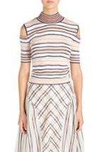 Women's Fendi Cold Shoulder Stripe Silk Blend Sweater Us / 36 It - White