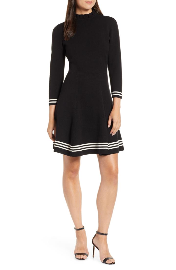 Women's Anne Klein Ruffle Mock Neck Fit & Flare Dress