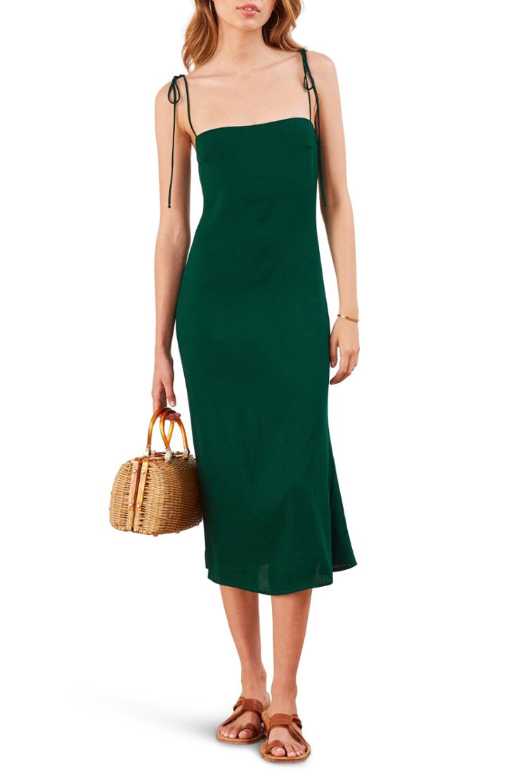 Women's Reformation Finley Tie Shoulder Midi Dress - Green