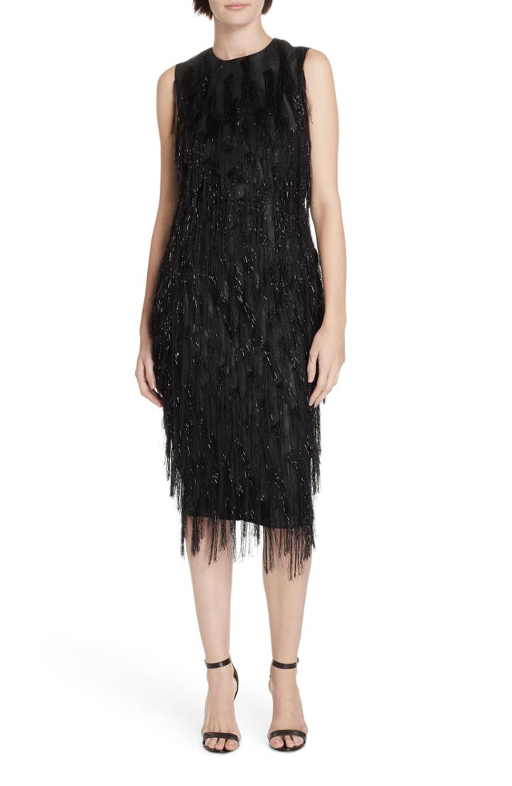 Women's Dvf Nadi Fringe Sheath Dress - Black