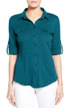Women's Caslon Roll Sleeve Cotton Knit Shirt - Blue/green