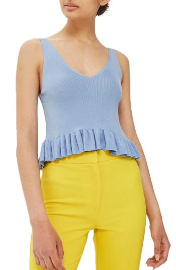 Women's Topshop Ruffle Hem Knit Tank Us (fits Like 0-2) - Blue