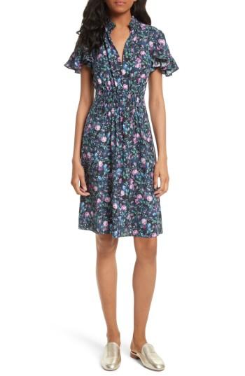 Women's Rebecca Taylor Ruby Floral Smocked Silk Dress - Blue