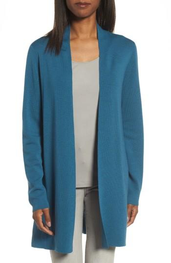 Women's Eileen Fisher Merino Straight Long Cardigan - Blue/green