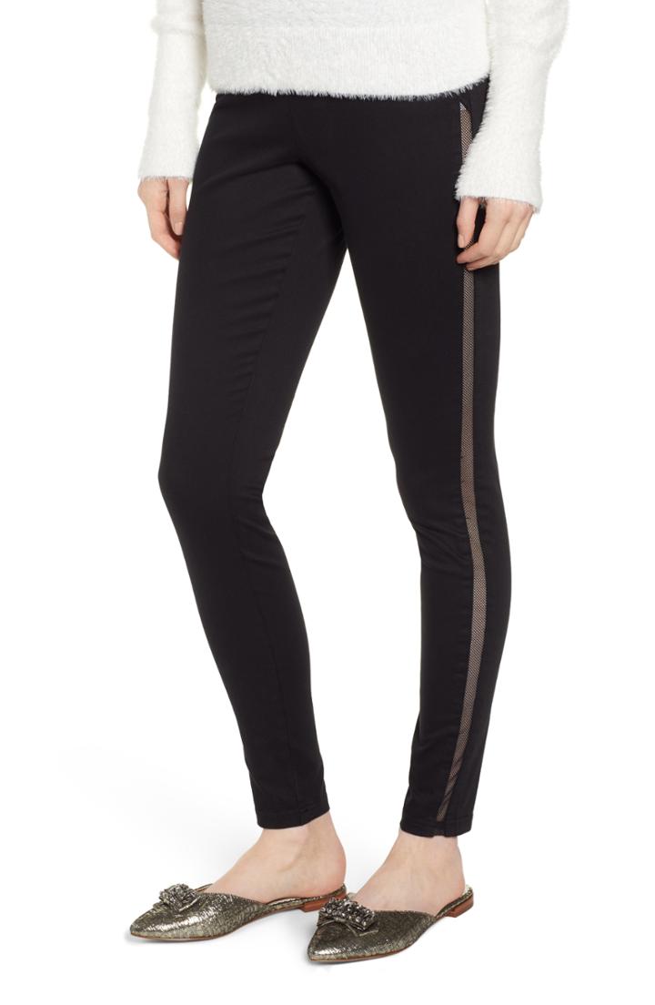 Women's Hue High Waist Mesh Tuxedo Stripe Denim Leggings