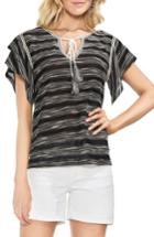Women's Vince Camuto Tiered Sleeve Striped Top, Size - Black