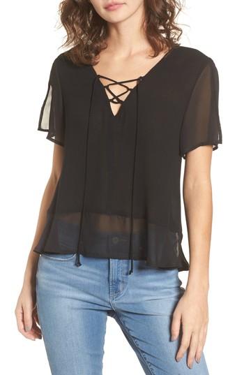 Women's Mimi Chica Lace-up Mini Peplum Tee - Black