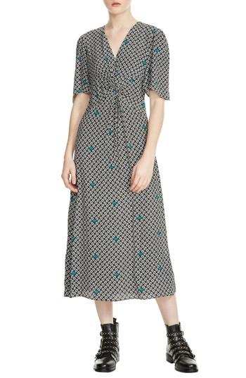 Women's Maje Renoua Print Midi Dress - Black