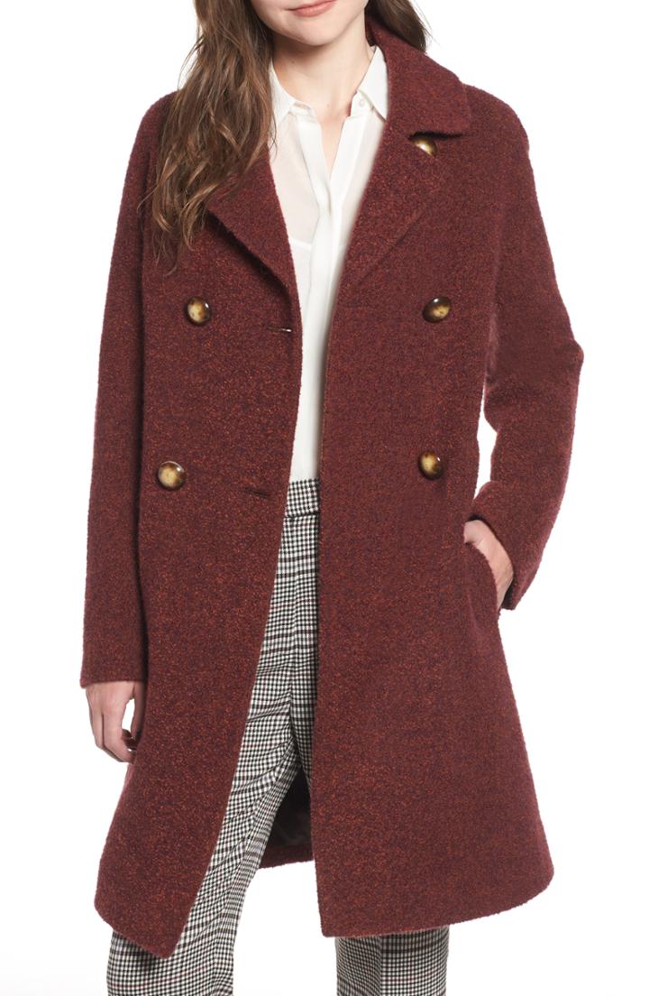 Women's Fleurette Double Breasted Alpaca Blend Coat - Burgundy