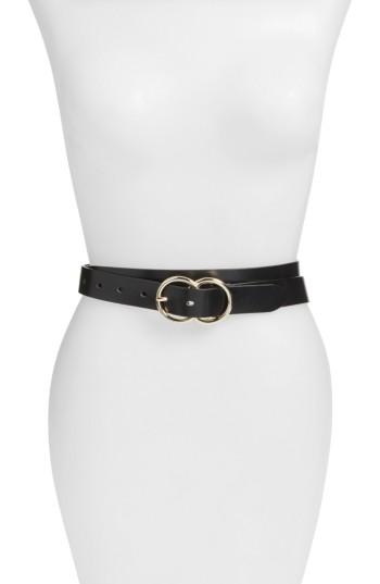 Women's Halogen Double Ring Leather Belt - Black