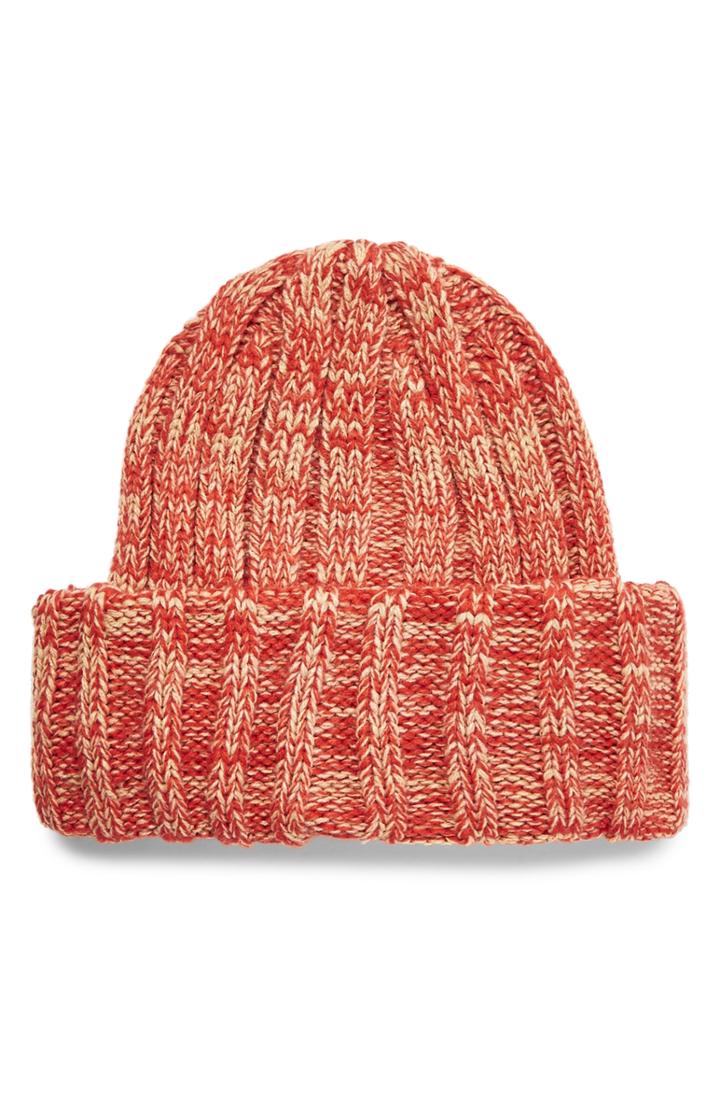 Men's Topman Oversize Rib Beanie - Orange