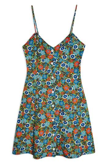 Women's Topshop Ditsy Floral Mini Slipdress Us (fits Like 0-2) - Green