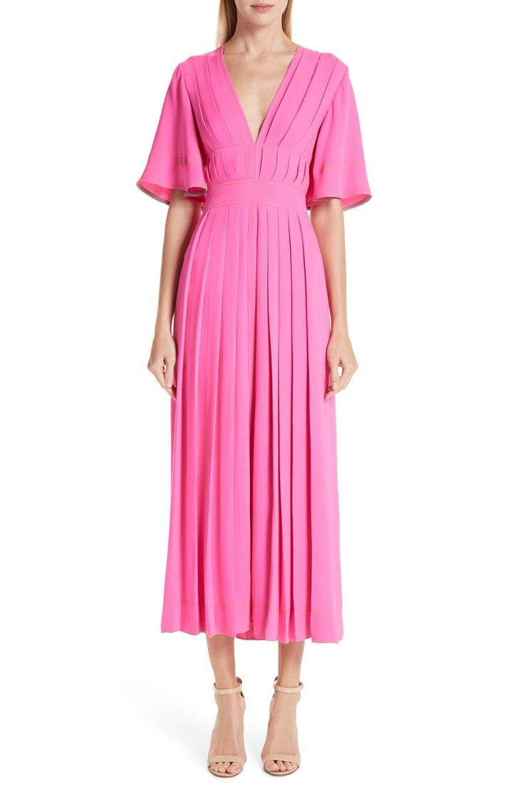 Women's Roksanda Pleated Silk Georgette Midi Dress Us / 10 Uk - Pink