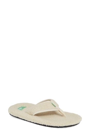 Women's Sanuk Furreal Faux Fur Flip Flop M - White
