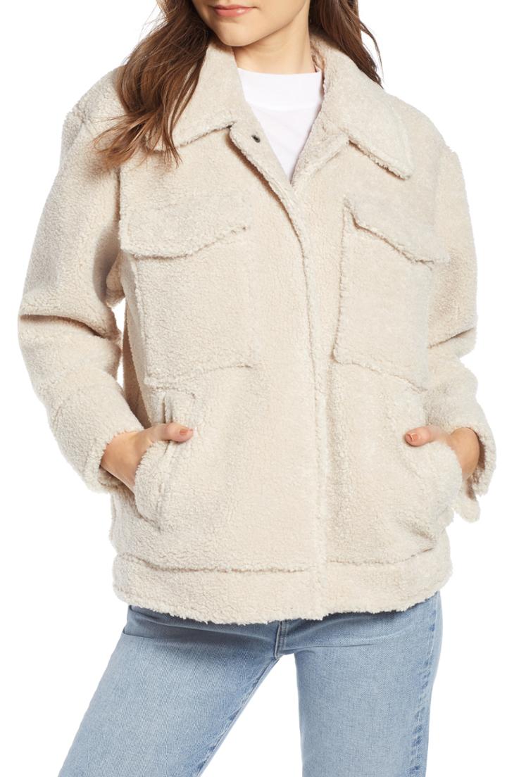 Women's Something Navy Faux Shearling Jacket - Ivory