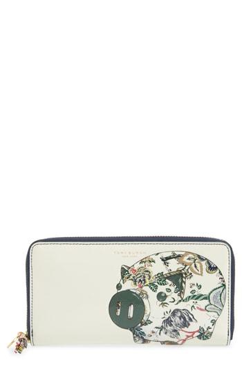 Women's Tory Burch Peggy The Pig Leather Continental Wallet - Blue