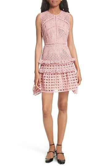 Women's Self-portrait Crosshatch Frill Minidress - Pink