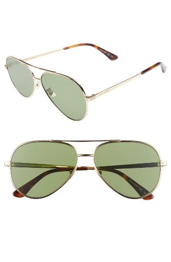 Women's Saint Laurent Classic 11 Zero 60mm Aviator Sunglasses - Gold/ Green