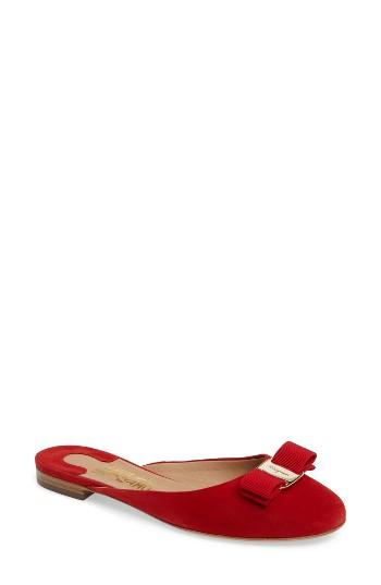 Women's Salvatore Ferragamo Rounded Toe Bow Mule .5 B - Red