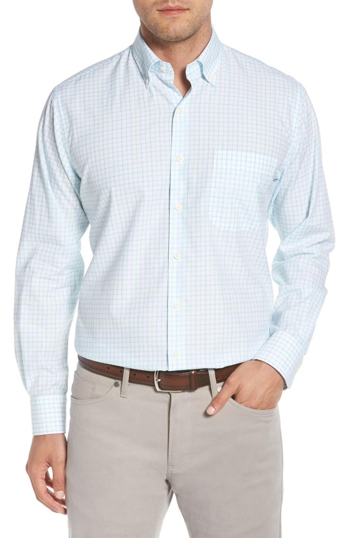 Men's Peter Millar Crown Finish Wetland Tattersall Sport Shirt, Size - Blue