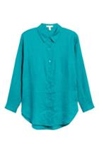 Petite Women's Eileen Fisher Classic Collar Linen Shirt P - Blue/green