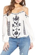 Women's Bp. Embroidered Tassel Cold Shoulder Top, Size - Ivory