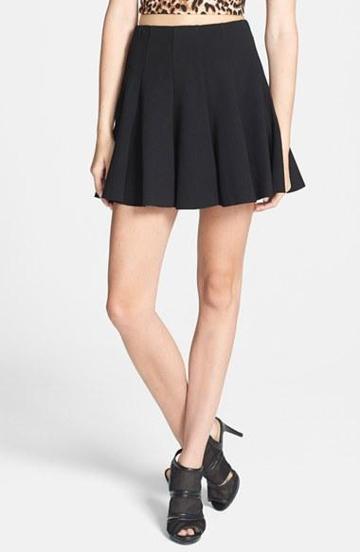 Astr Ponte-knit Pleated Skater Skirt