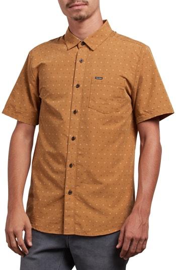 Men's Volcom Frequency Dot Short Sleeve Woven Shirt - Orange