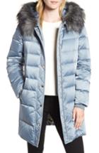 Women's Kate Spade New York Down & Feather Faux Fur Trim Coat - Blue