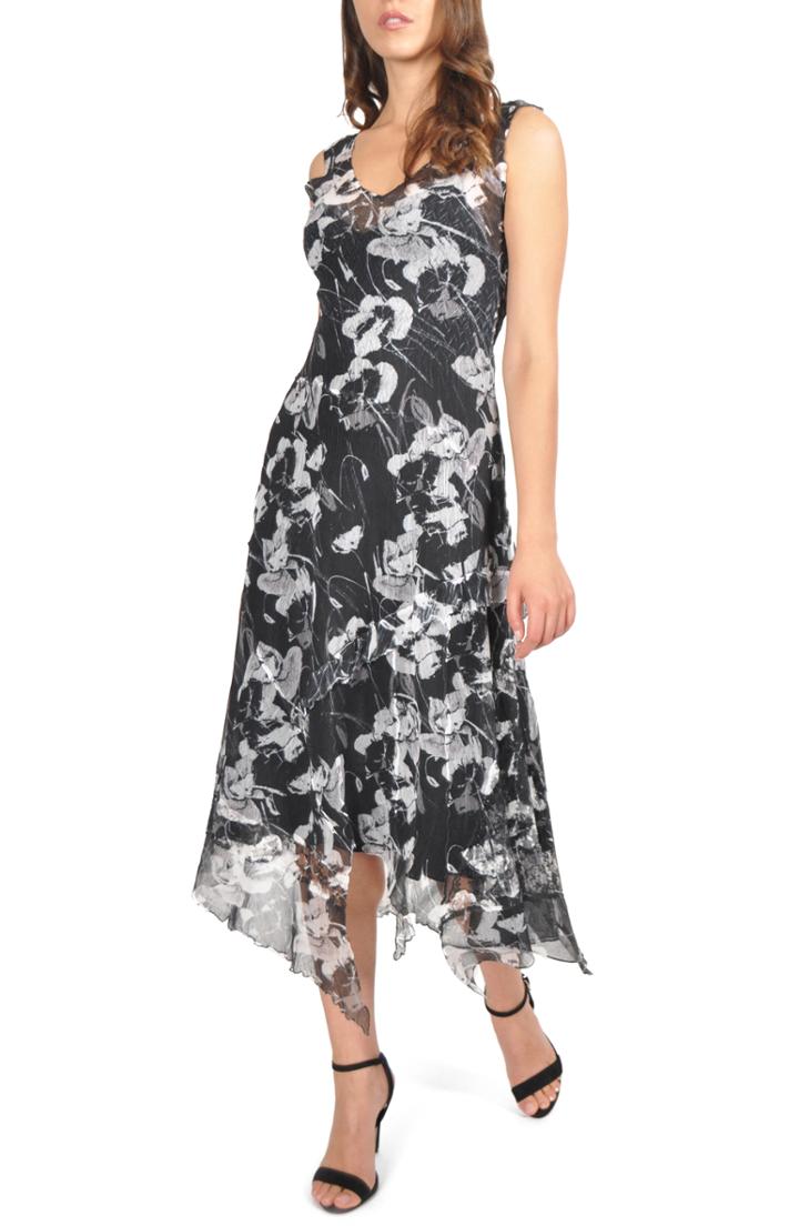 Petite Women's Komarov Handkerchief Hem Midi Dress P - Black