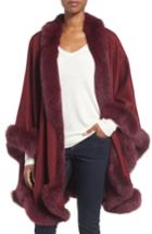 Women's Sofia Cashmere Genuine Fox Fur Trim Cape, Size - Burgundy