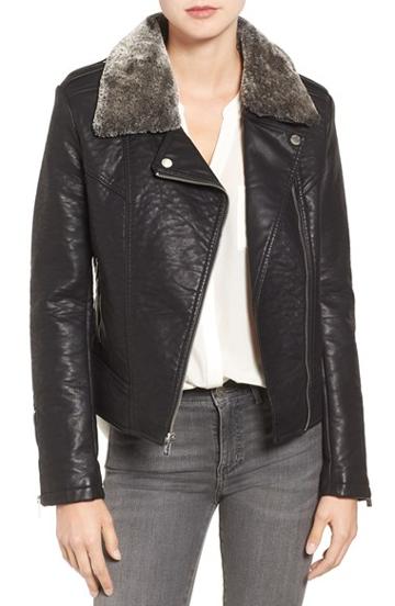 Women's Rachel Roy Faux Leather Jacket With Faux Fur Trim