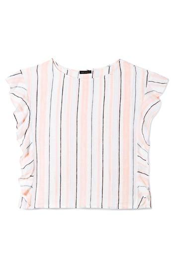 Women's Vince Camuto Seashore Stripe Flutter Sleeve Linen Blouse, Size - Pink