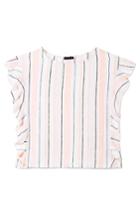 Women's Vince Camuto Seashore Stripe Flutter Sleeve Linen Blouse, Size - Pink