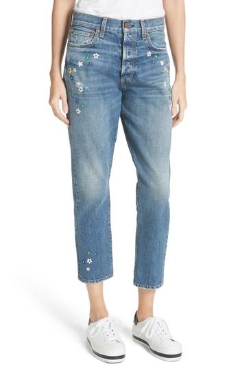 Women's Ao. La Amazing Embroidered Slim Girlfriend Jeans - Blue