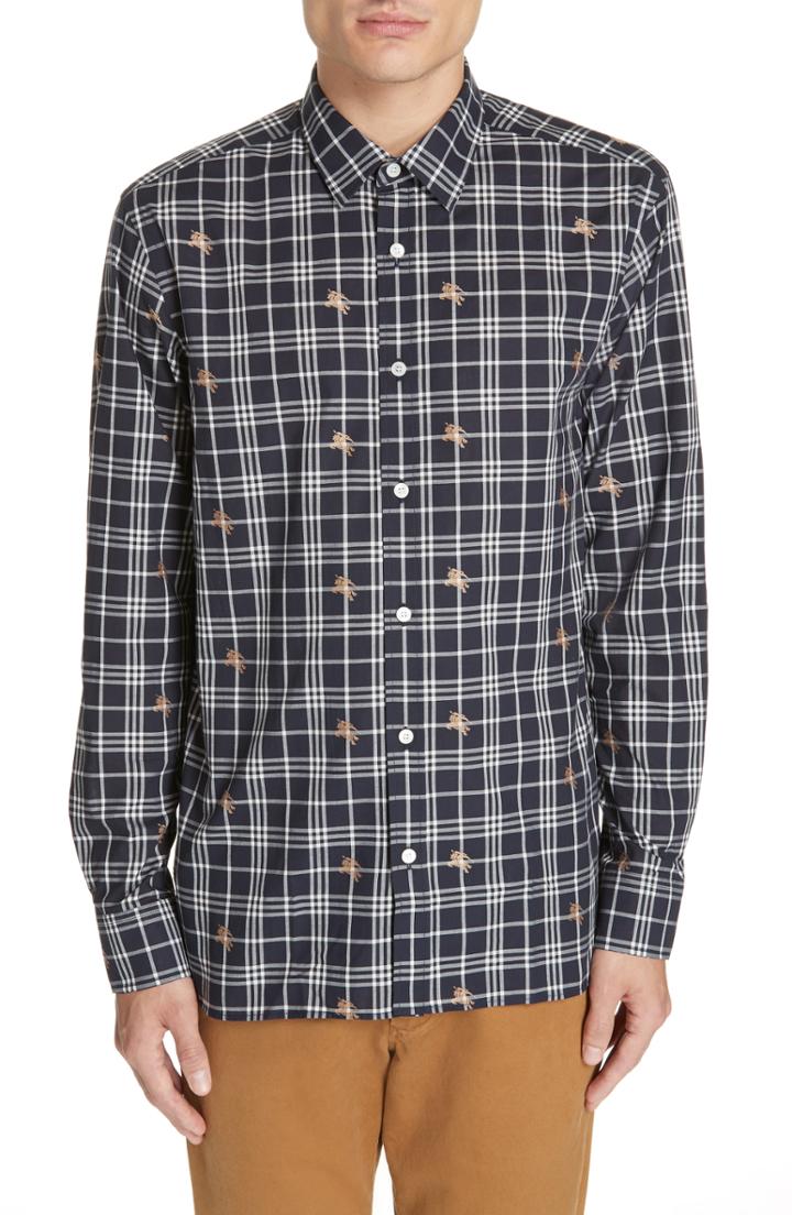 Men's Burberry Edward Check Sport Shirt - Blue